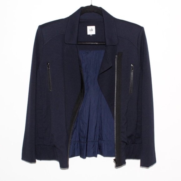 CAbi Chance Navy Blue Asymmetrical Zip-Front Moto Jacket size Medium - Picture 4 of 16